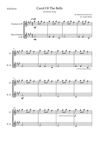 Carol Of The Bells (Christmas Song) for Clarinet in Bb & Bass Clarinet in Bb Duo image number null