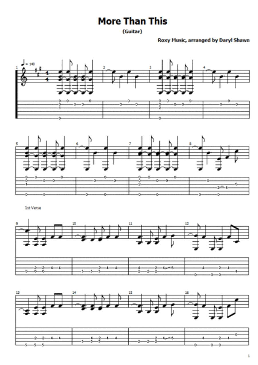 More Than This Guitar Tablature scores gallery preview page 1