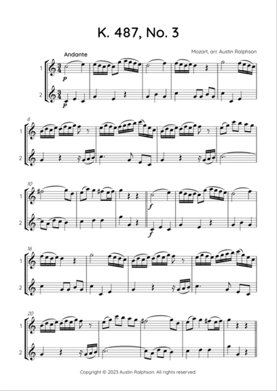 Mozart K. 487 No. 3 - flute duet Flute Duet scores gallery preview page 3