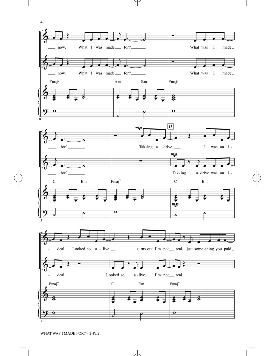 What Was I Made For? (arr. Roger Emerson) 2-Part scores gallery preview page 2