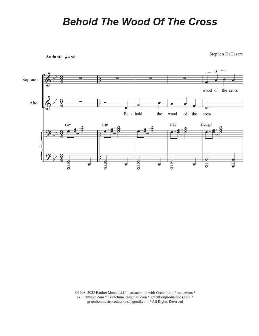 Behold The Wood Of The Cross (Duet for Soprano and Alto solo) Alto Voice scores gallery preview page 1