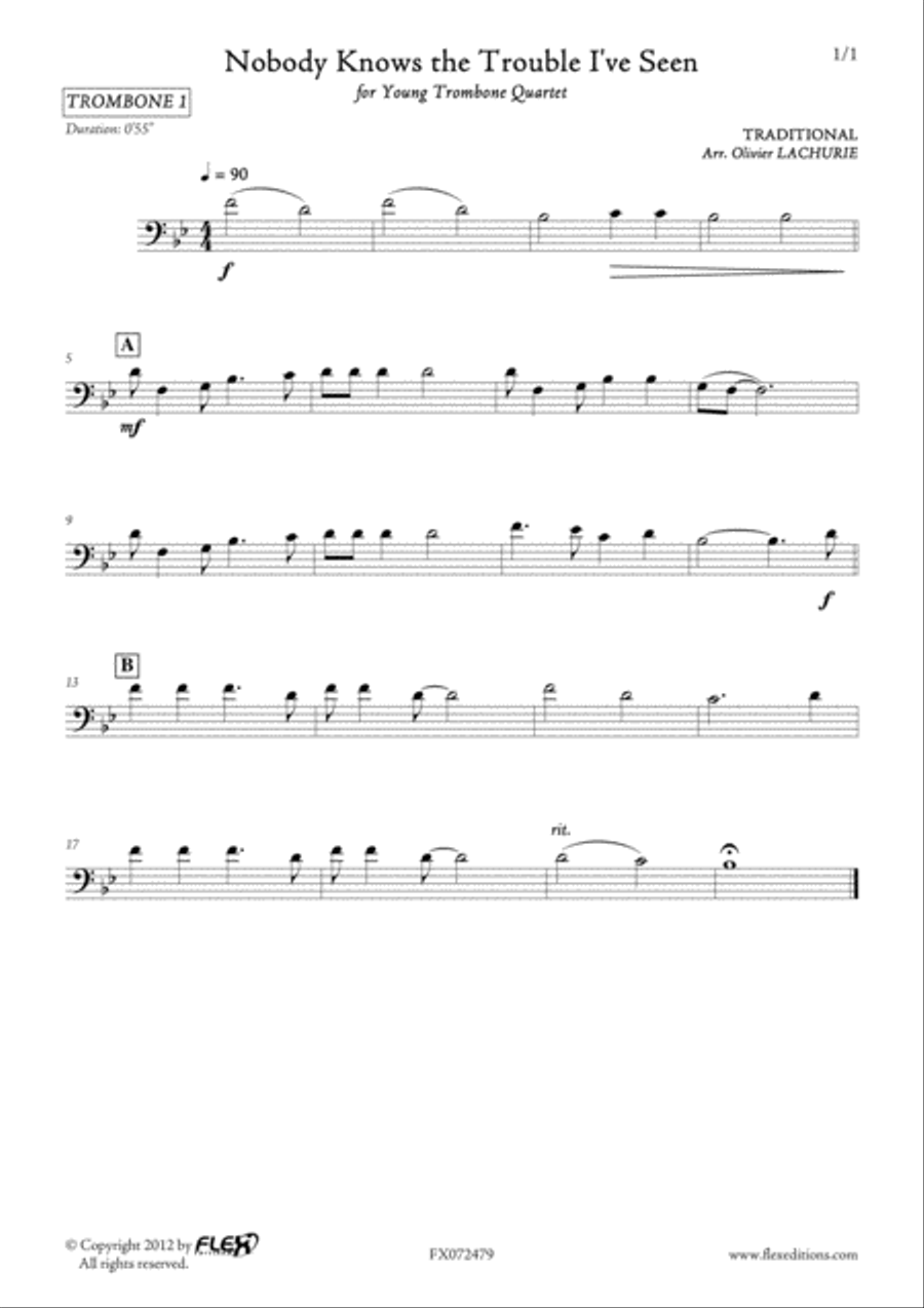 Nobody Knows Trombone Quartet scores gallery preview page 4
