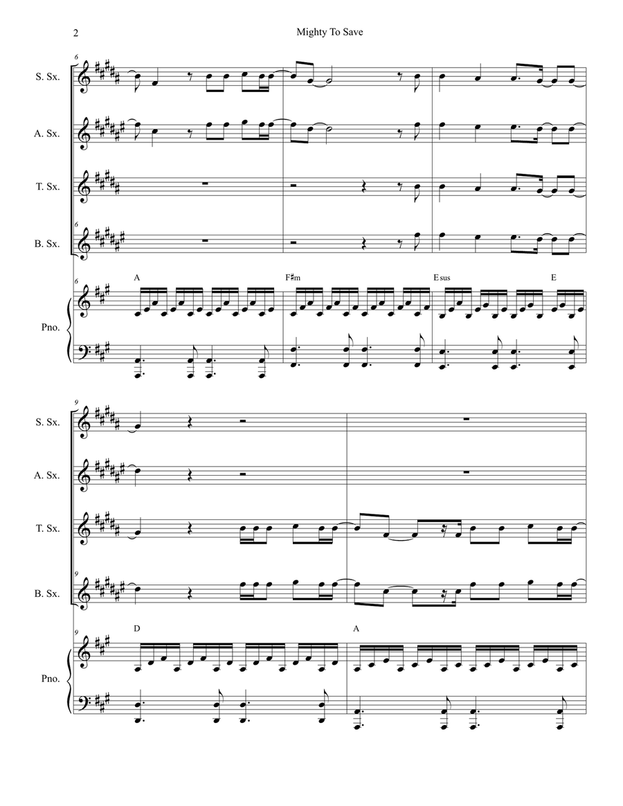 Mighty To Save Saxophone Quartet scores gallery preview page 2