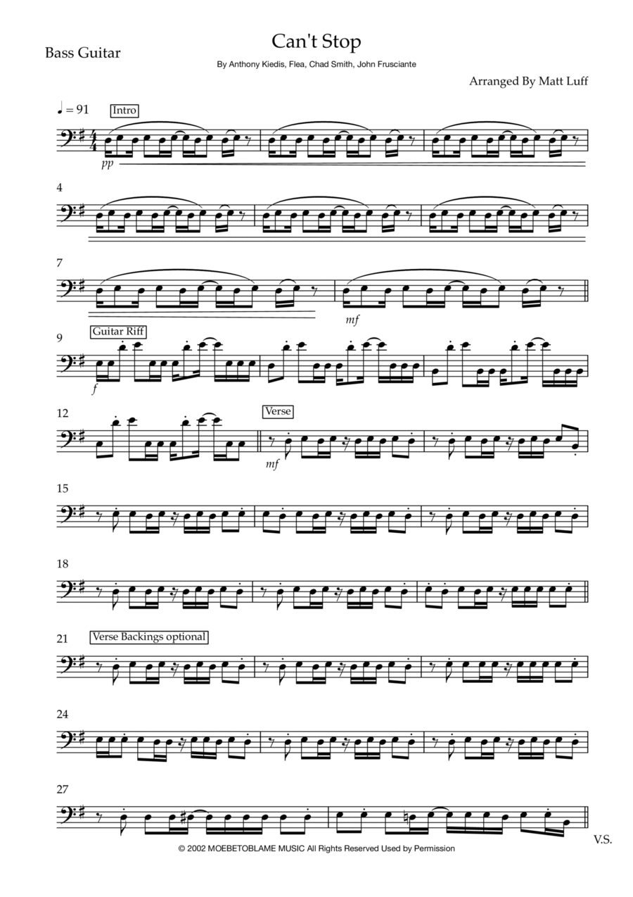 Can't Stop Bass Guitar scores gallery preview page 1