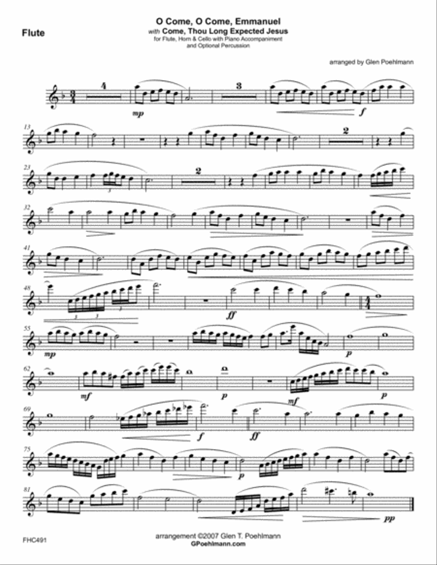 O COME, O COME EMMANUEL/COME THOU LONG-EXPECTED JESUS - Flute, Horn & Cello with Piano Small Ensemble scores gallery preview page 6