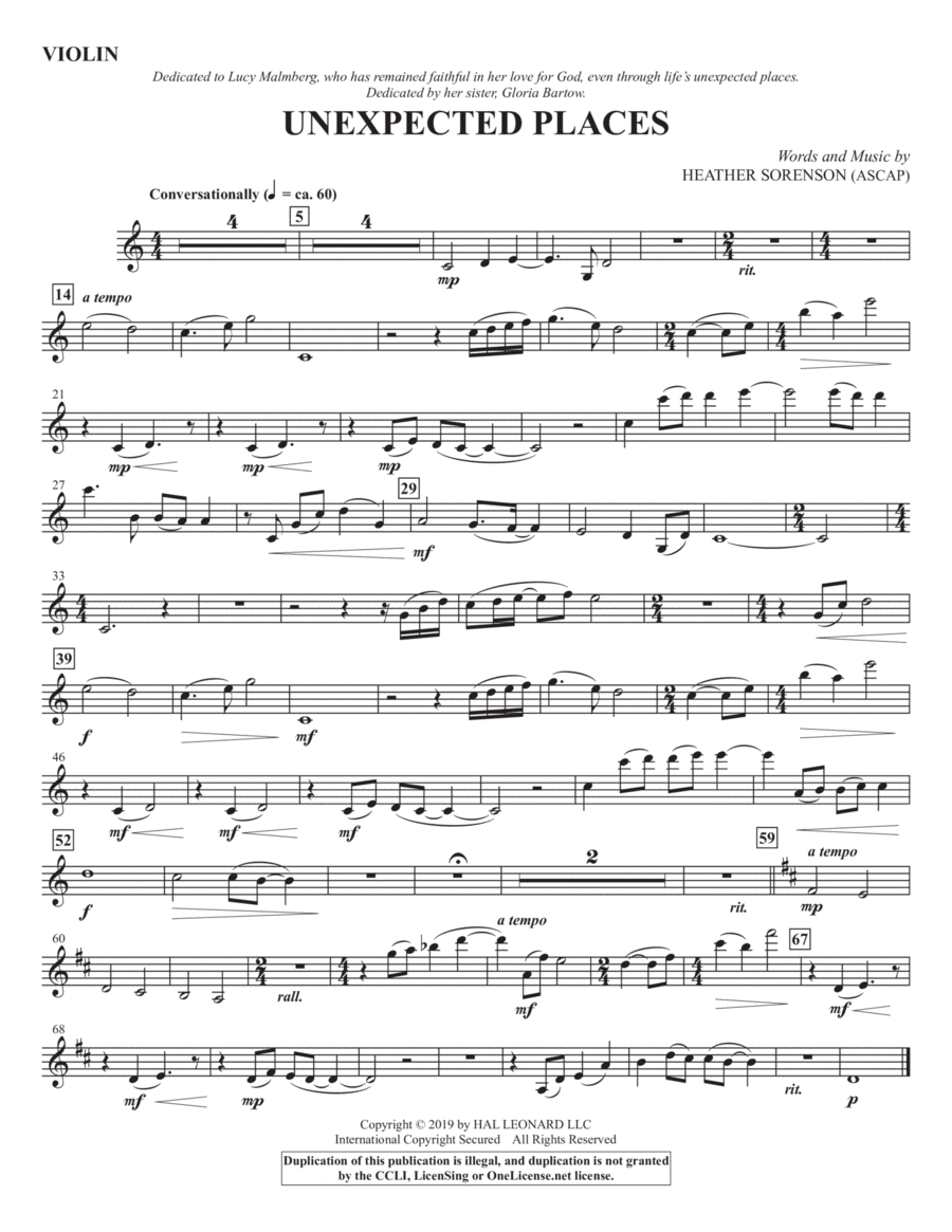 Unexpected Places - Violin Choir scores gallery preview page 1