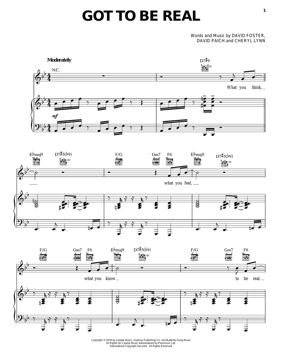 Got To Be Real Piano, Vocal, Guitar scores gallery preview page 1