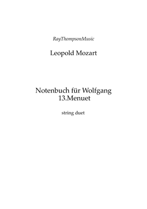 Book cover for Mozart (Leopold): Notenbuch für Wolfgang (Notebook for Wolfgang) (No.13 Menuet) — string duet