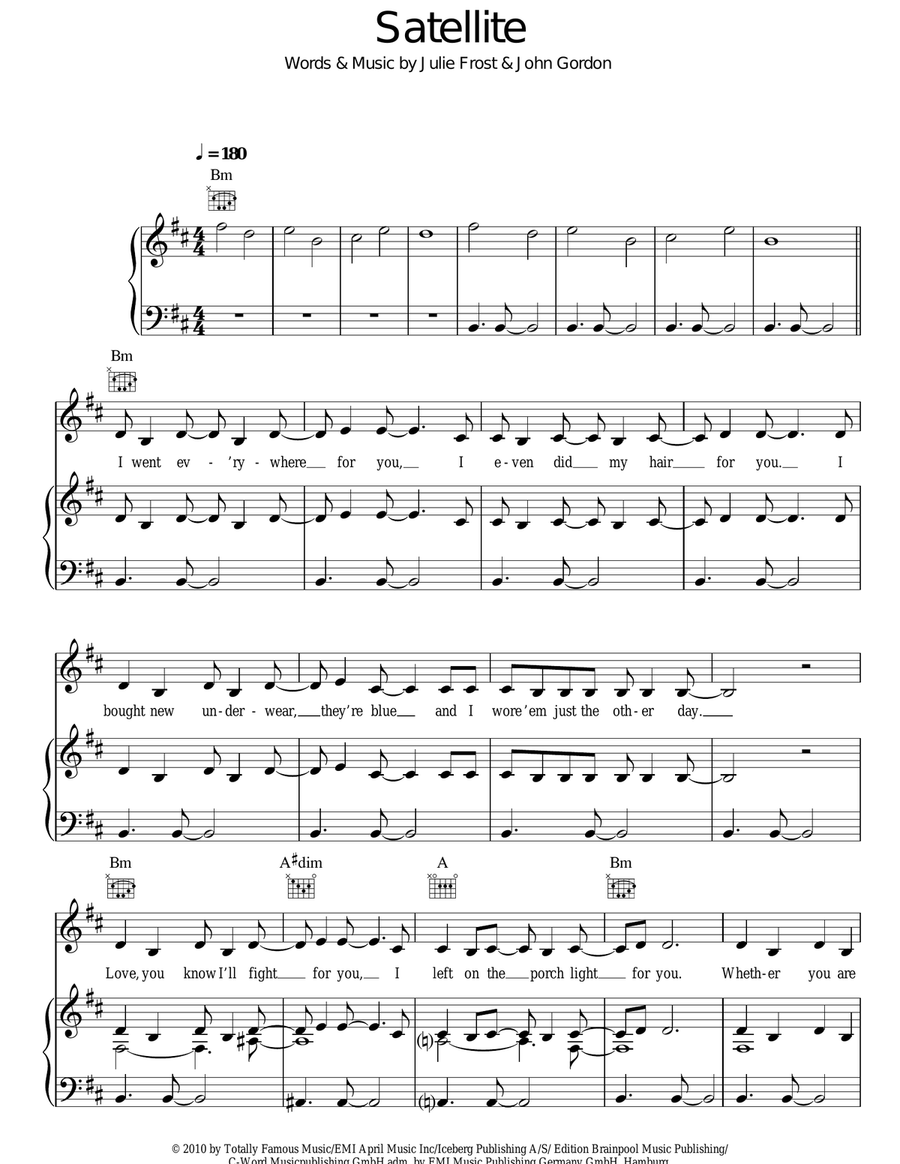 Satellite Satellite Piano, Vocal, Guitar scores gallery preview page 1