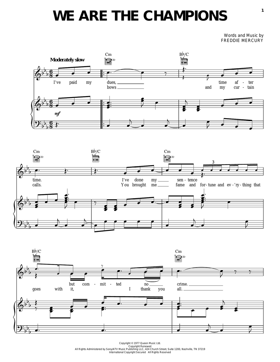 We Are The Champions Acoustic Guitar scores gallery preview page 1