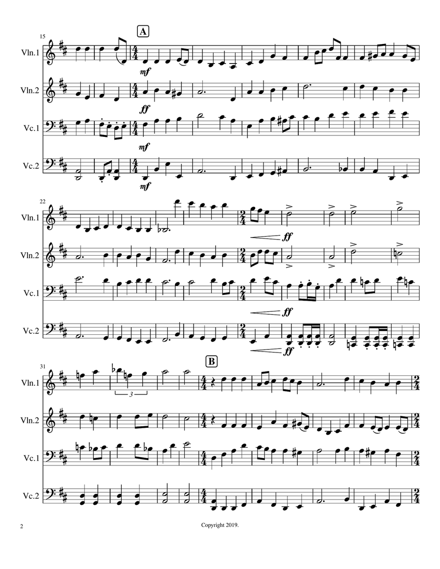 A Mighty Fortress for two cellos and two violin String Quartet scores gallery preview page 2