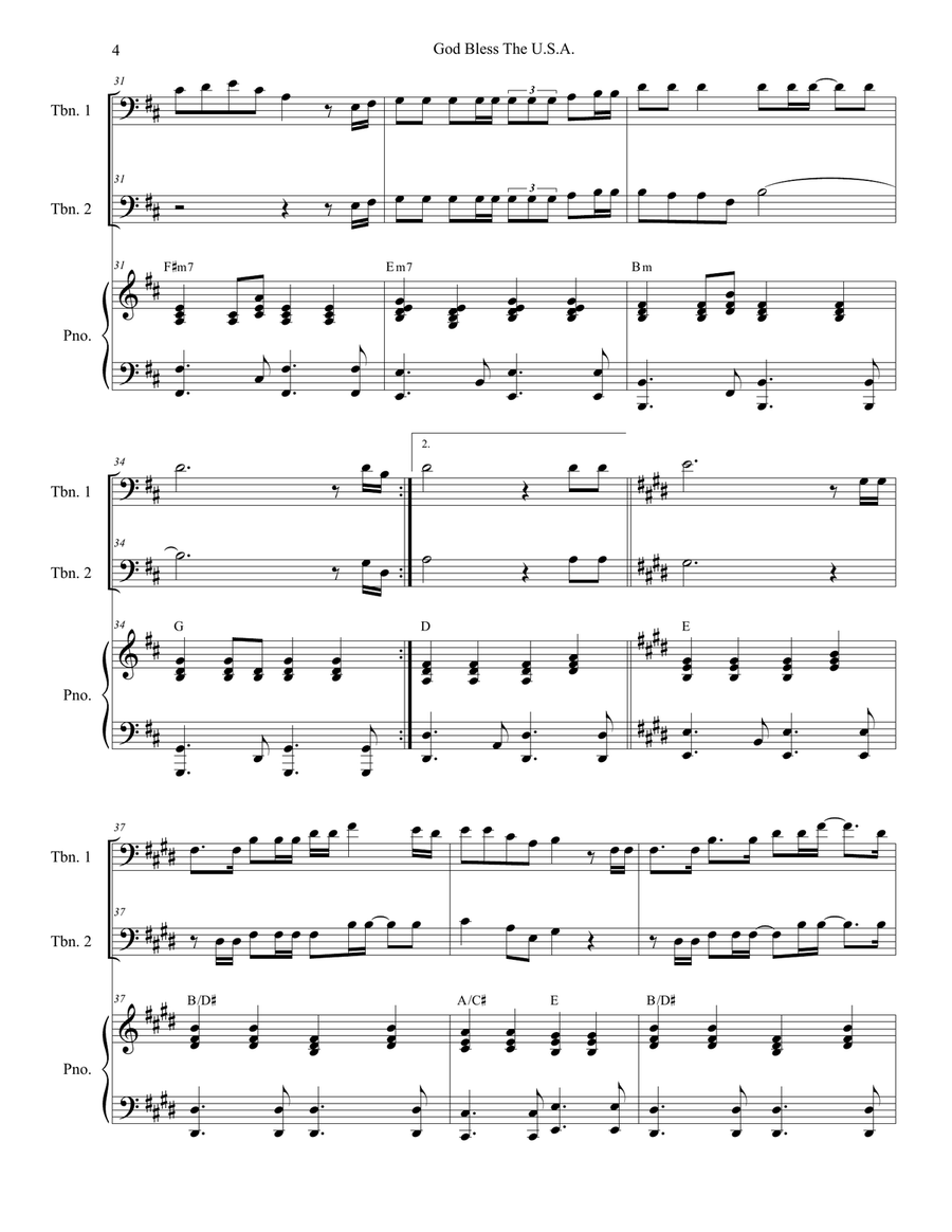 God Bless The U.S.A. Trombone Duet scores gallery preview page 4