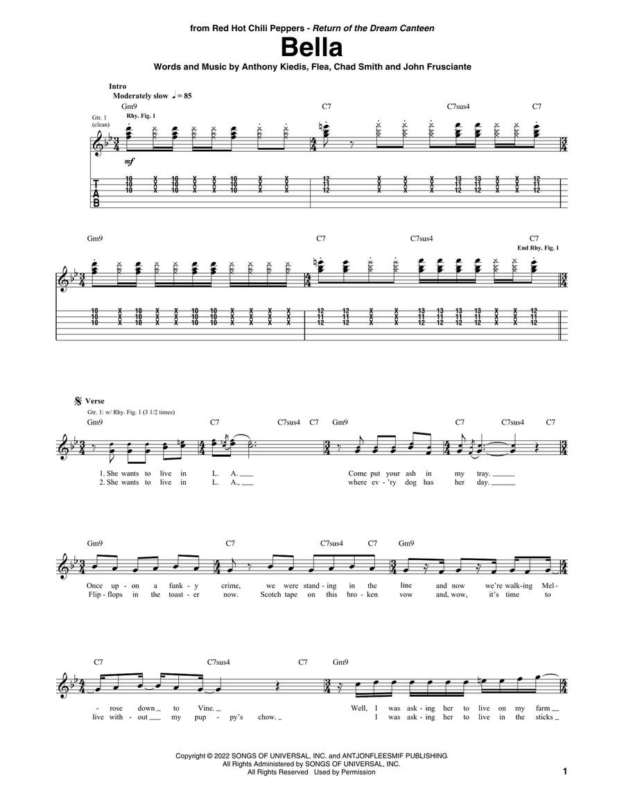 Bella Guitar Tablature scores gallery preview page 1