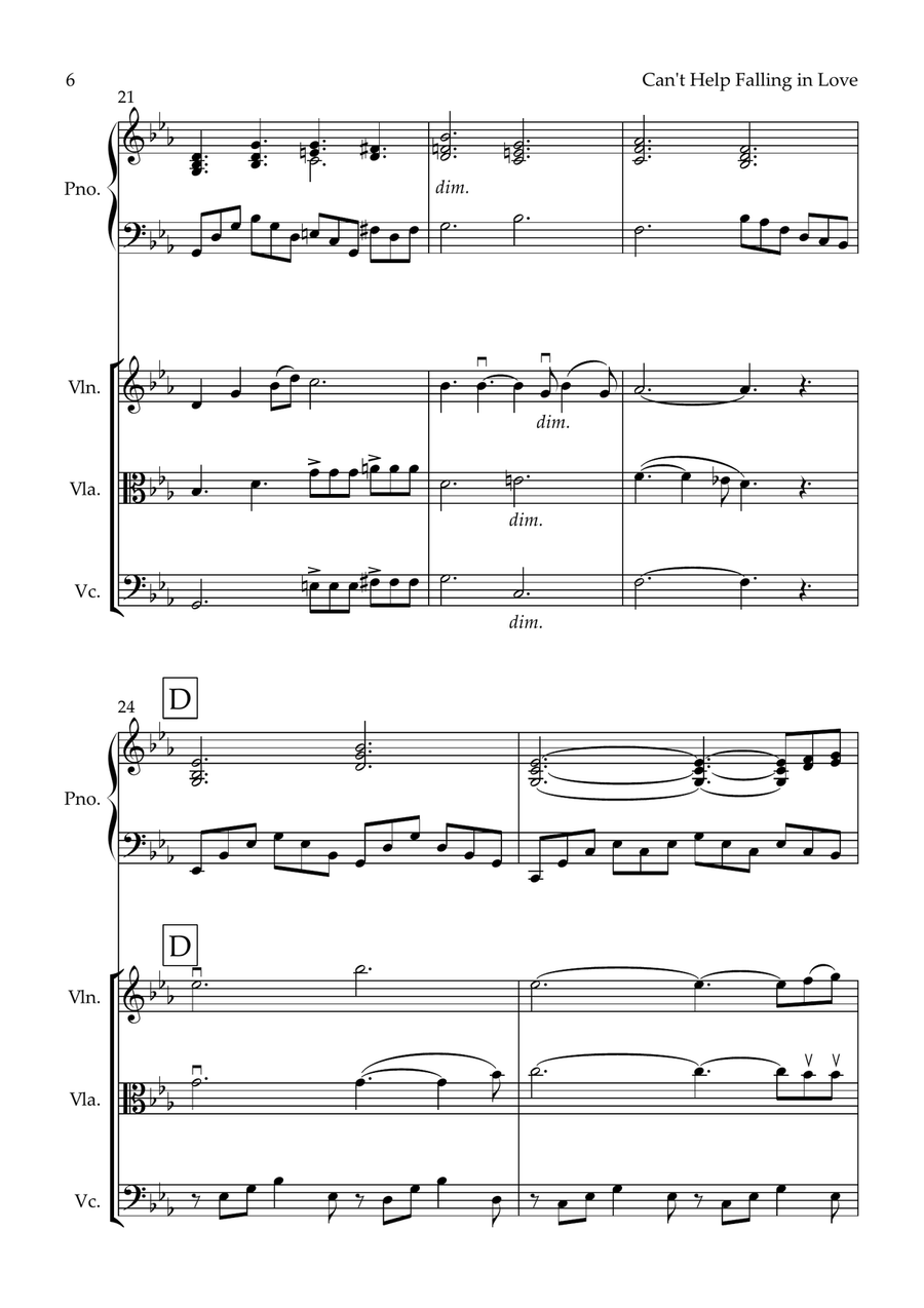 Can't Help Falling In Love Piano Quartet scores gallery preview page 6