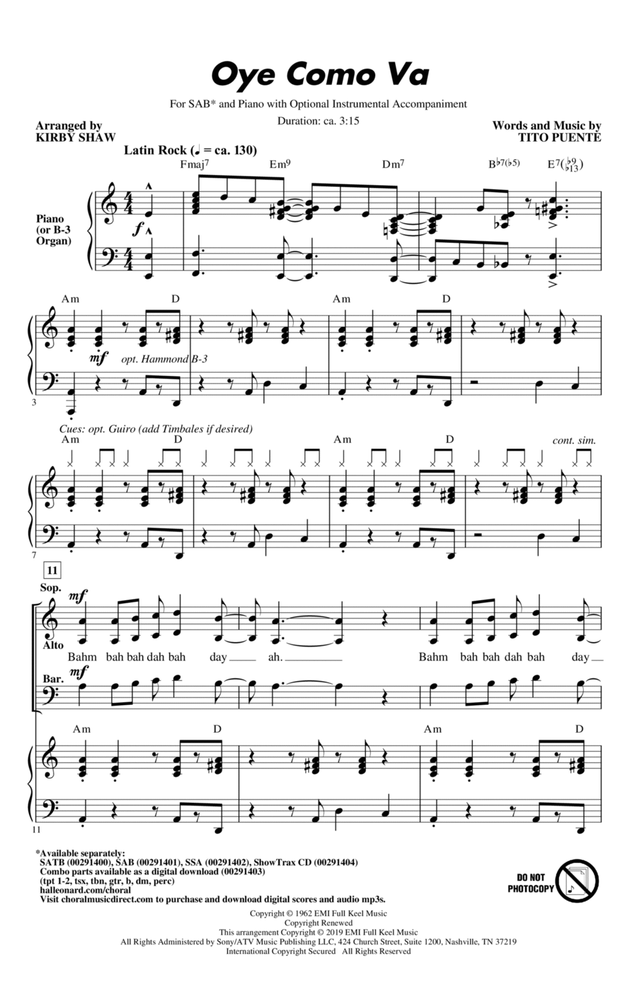 Oye Como Va (arr. Kirby Shaw) 3-Part scores gallery preview page 1
