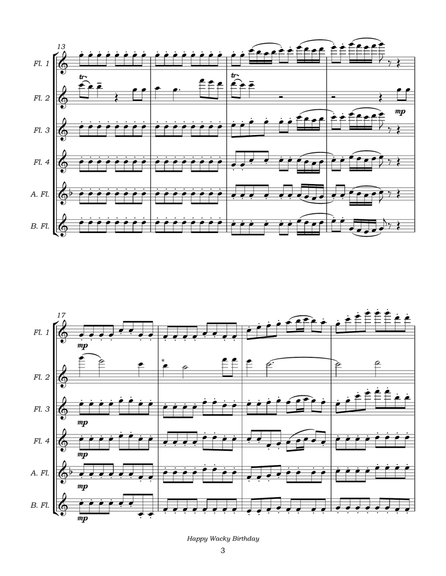 Happy Wacky Birthday for Flute Choir Flute Choir scores gallery preview page 6