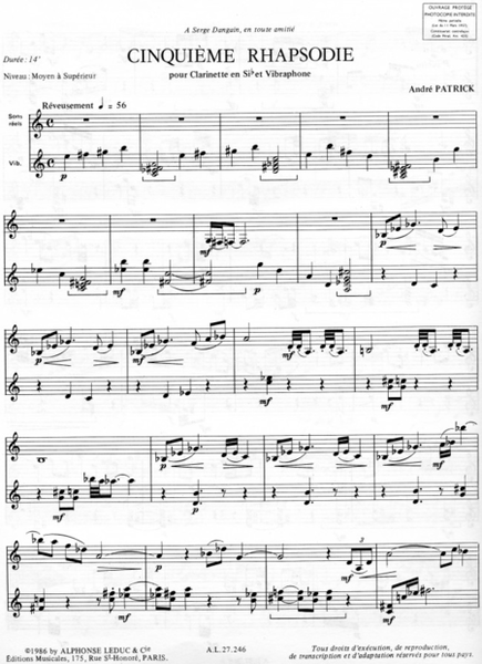 Rhapsodie No.5 - Clarinette Sib et Vibraphone