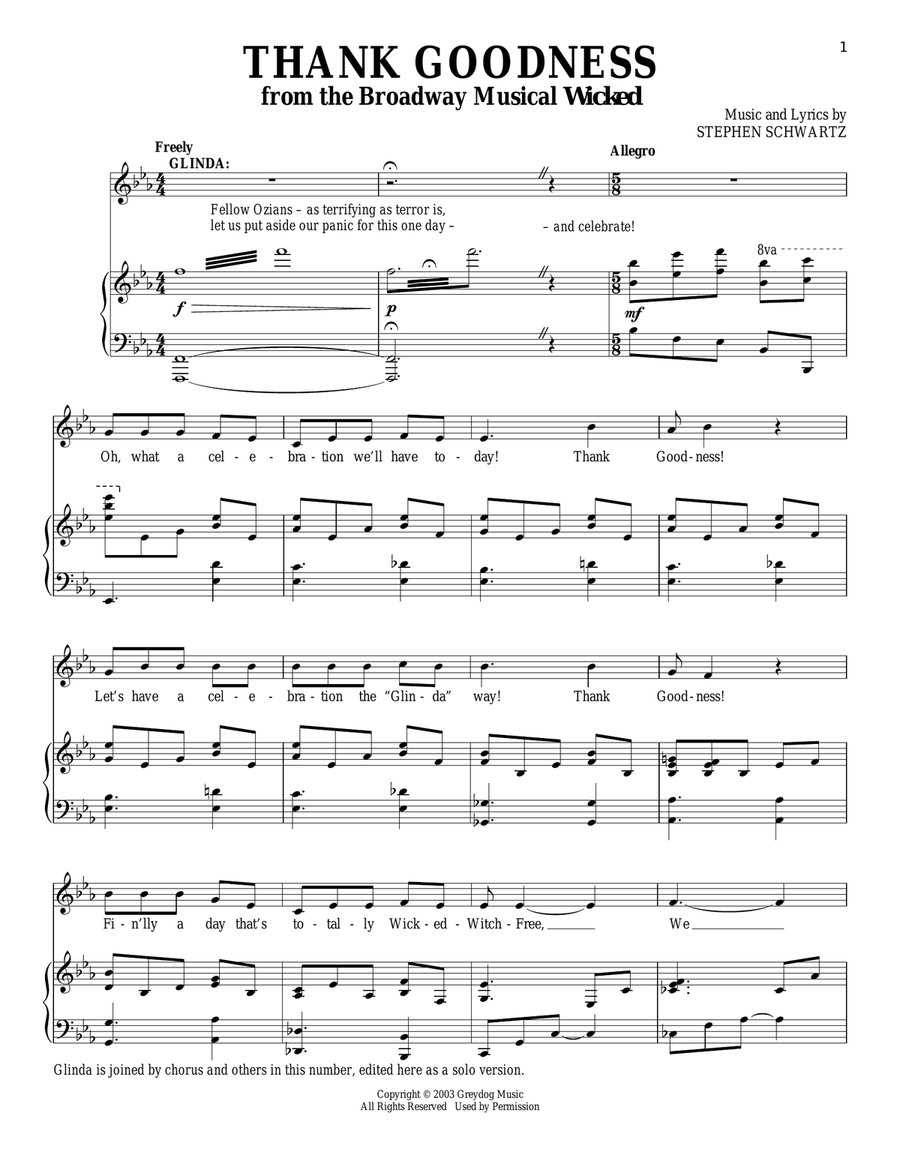 Thank Goodness Thank Goodness Piano, Vocal scores gallery preview page 1
