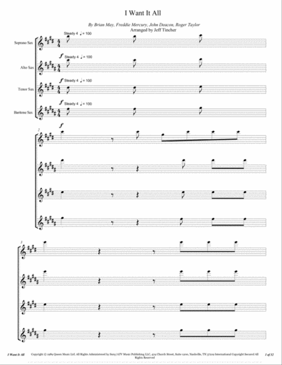 I Want It All Woodwind Quartet scores gallery preview page 2