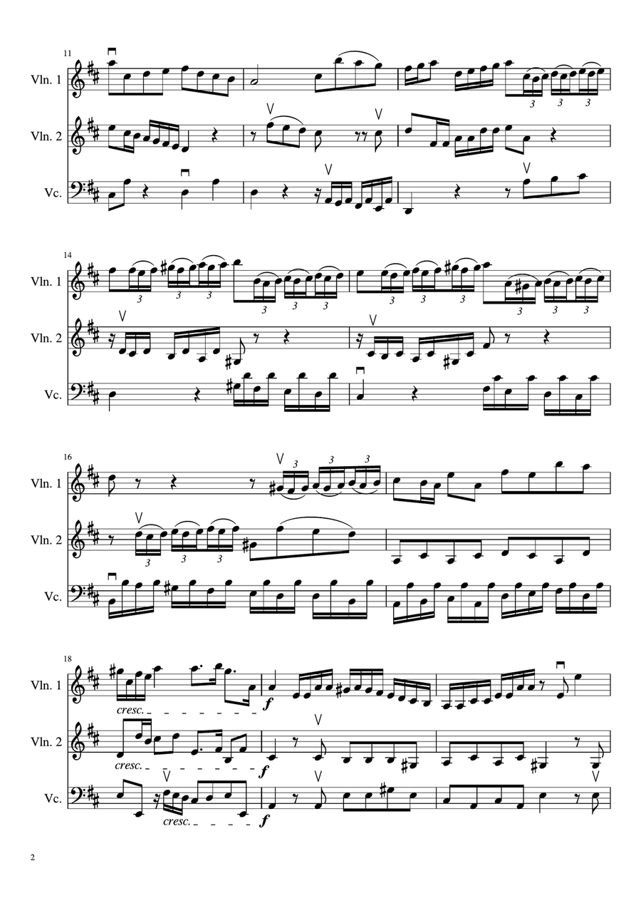 Brandenburg Concerto No. 5 (two violins and cello) String Trio scores gallery preview page 3