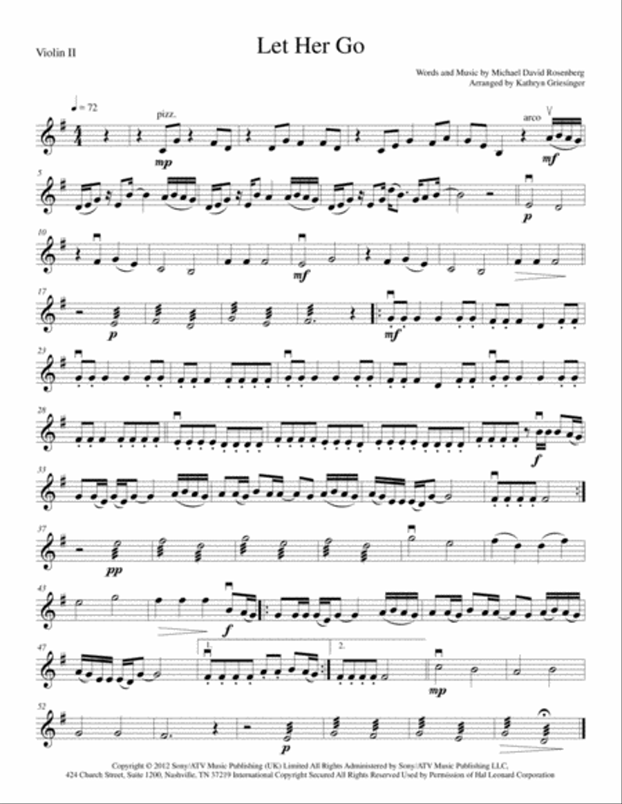Let Her Go String Quartet scores gallery preview page 3