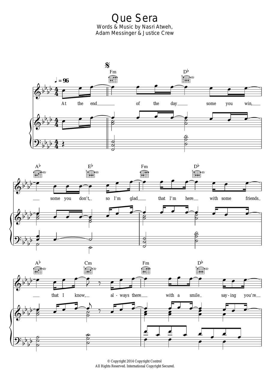 Que Sera Piano, Vocal scores gallery preview page 1