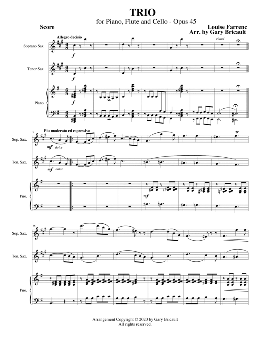 Trio for Piano, Flute and Cello - Opus 45 image number null