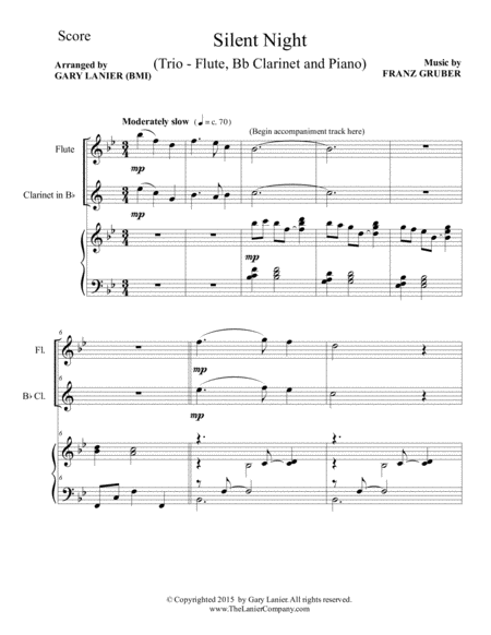 Gary Lanier: SILENT NIGHT (Trio – Flute, Bb Clarinet & Piano with Score & Parts) image number null