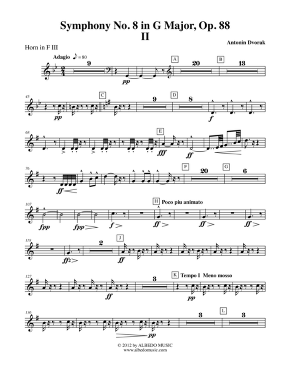 Dvorak Symphony No. 8, Movement II - Horn in F 3 (Transposed Part), Op. 88