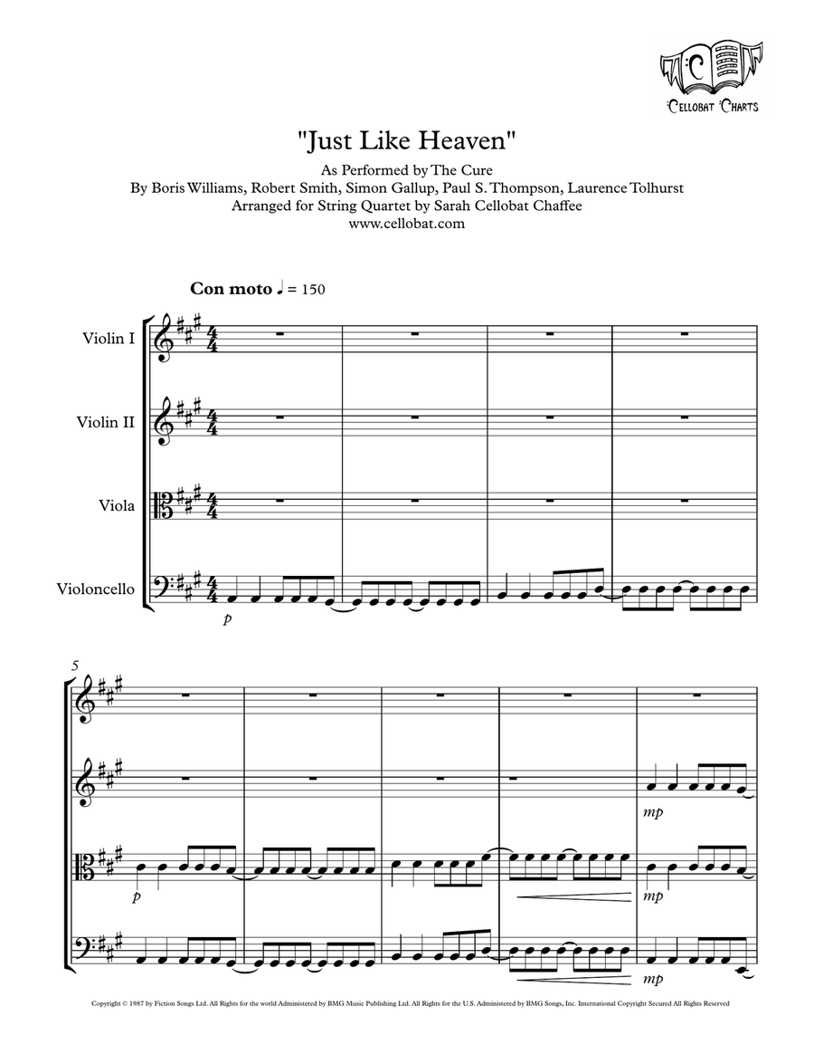 Just Like Heaven String Quartet scores gallery preview page 1