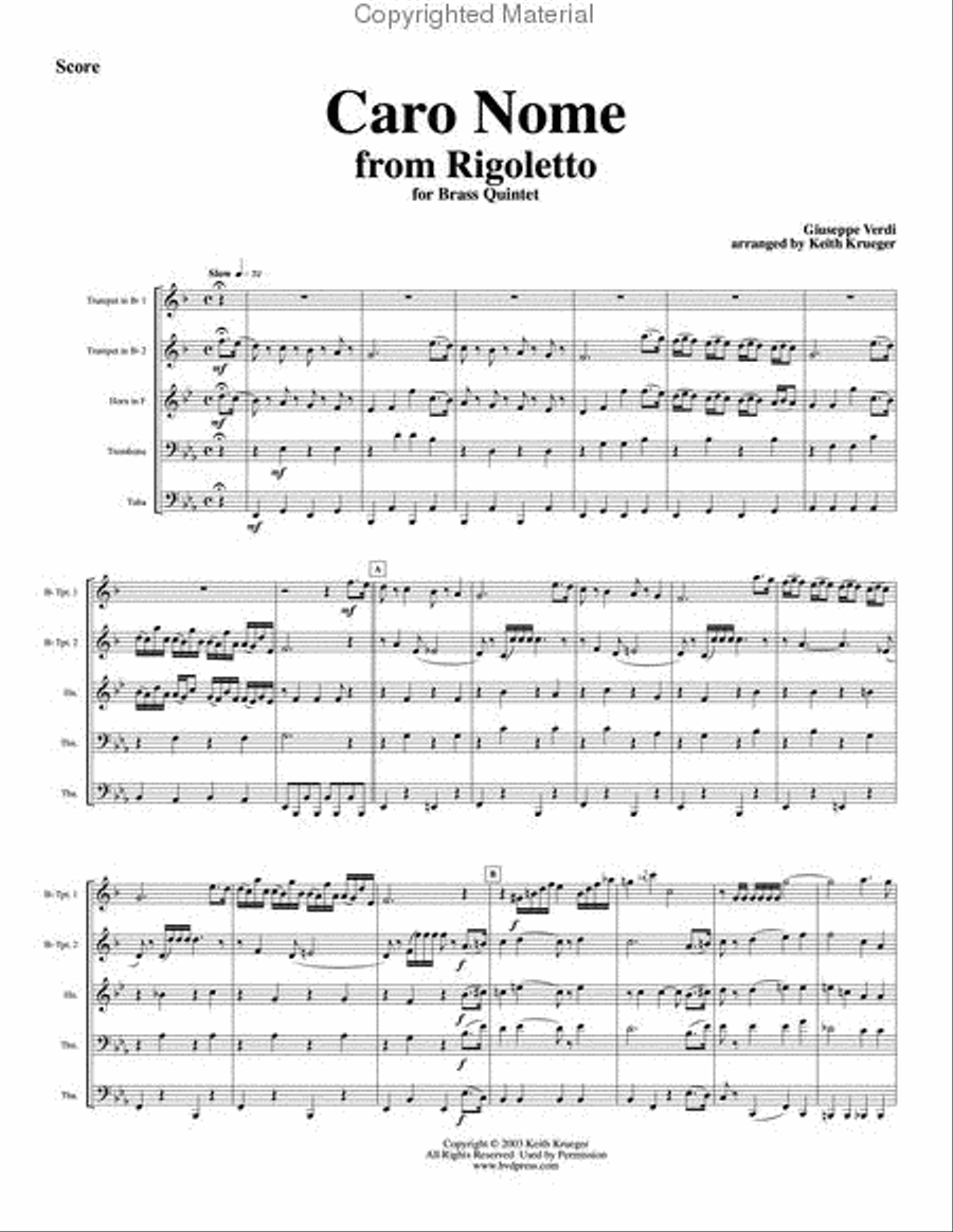 Caro Nome Brass Quintet scores gallery preview page 2