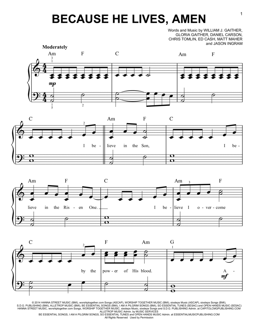 Because He Lives, Amen Easy Piano scores gallery preview page 1