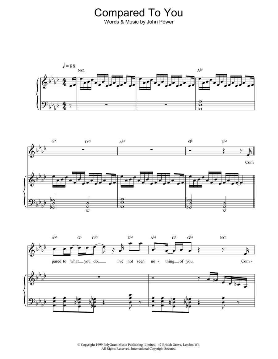 Compared To You Compared To You Piano, Vocal, Guitar scores gallery preview page 1