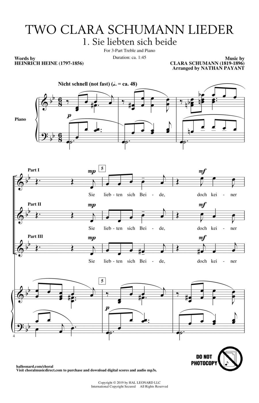 Two Clara Schumann Lieder (arr. Nathan Payant) SSA scores gallery preview page 1