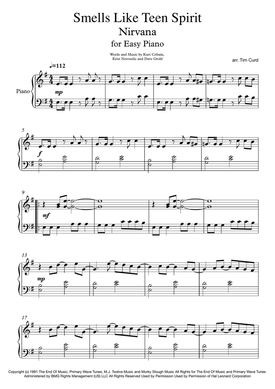 Smells Like Teen Spirit Smells Like Teen Spirit Easy Piano scores gallery preview page 1