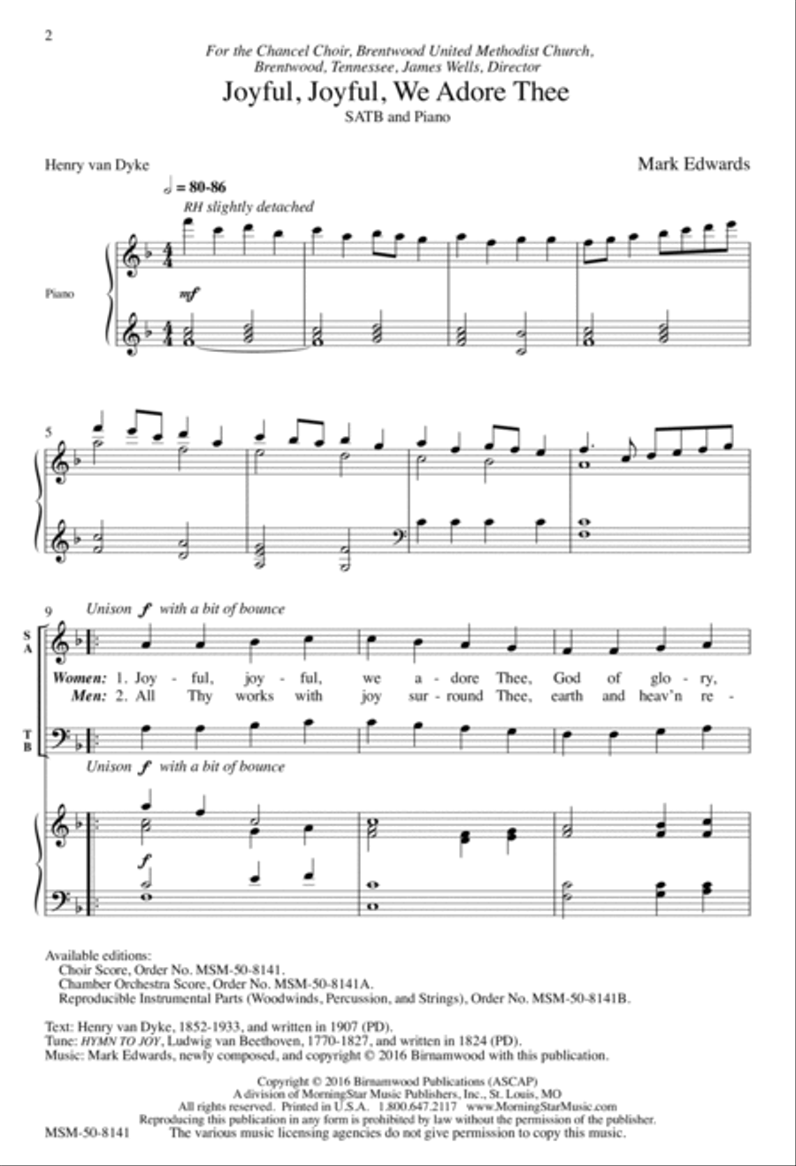 Joyful, Joyful, We Adore Thee 4-Part scores gallery preview page 2