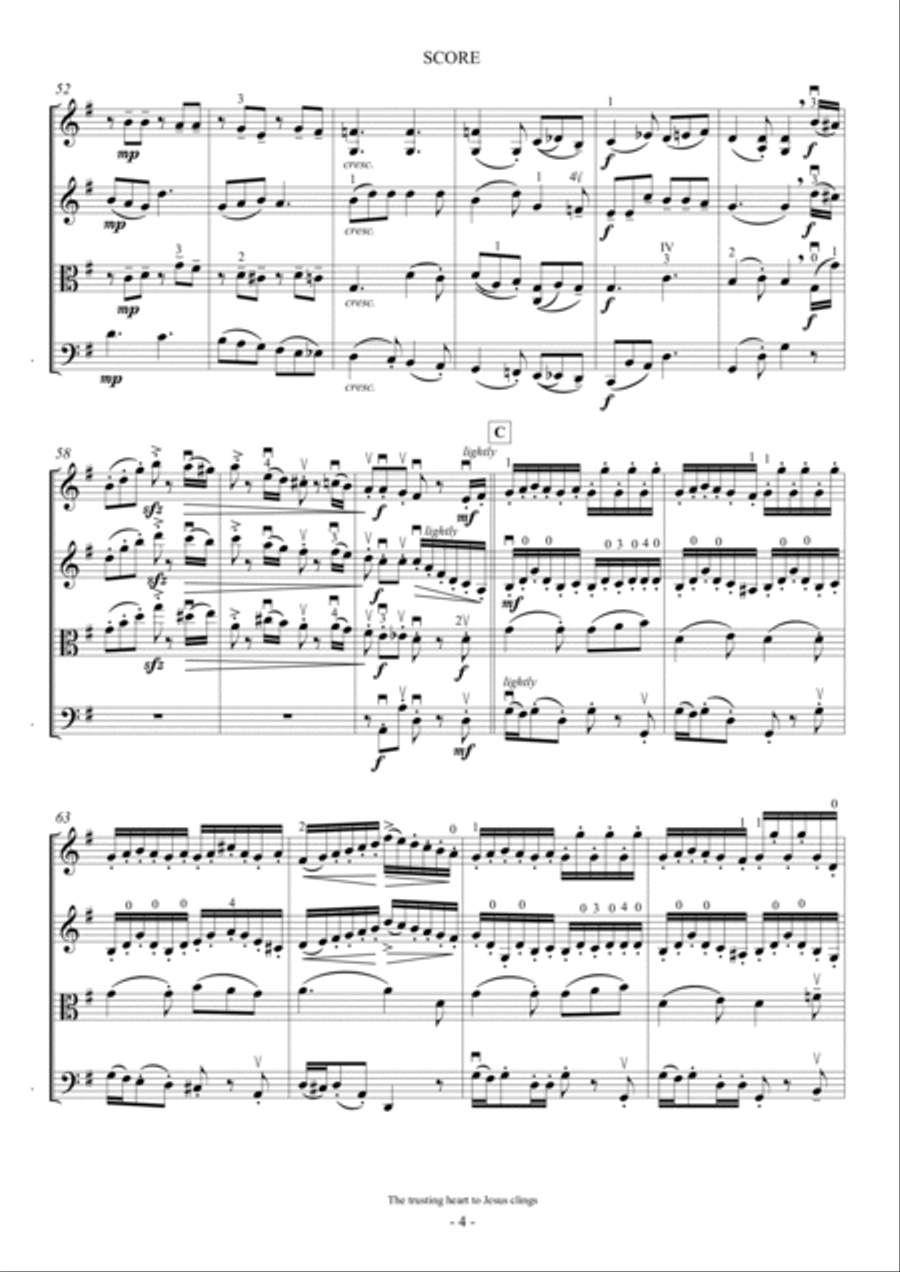 The trusting heart to Jesus clings (For String Quartet) String Quartet scores gallery preview page 4