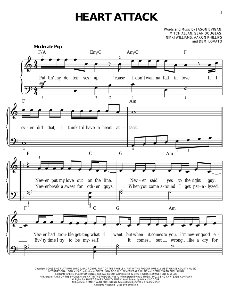 Heart Attack Easy Piano scores gallery preview page 1
