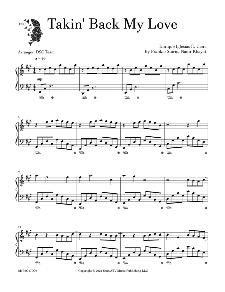 Takin' Back My Love Piano Solo scores gallery preview page 1