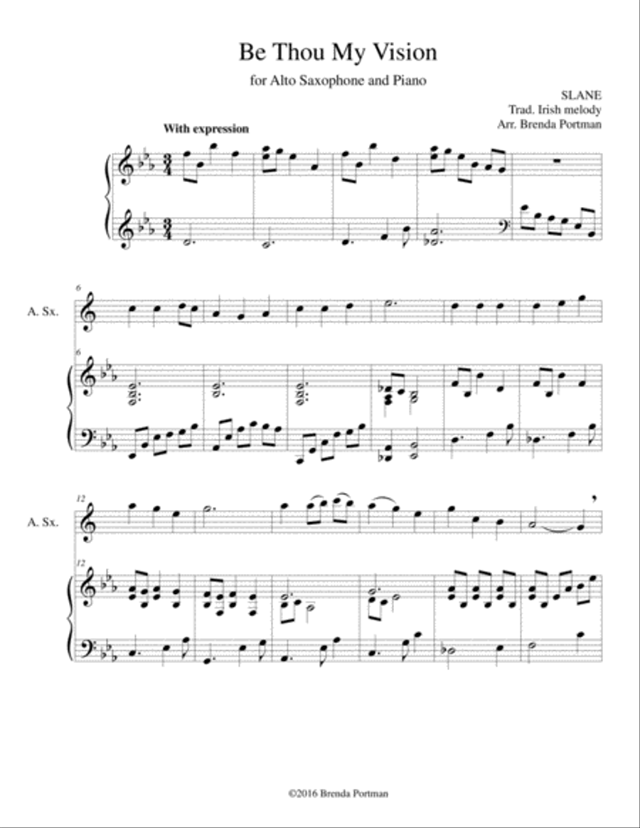 Be Thou My Vision (alto sax/piano), arr. Brenda Portman Be Thou My Vision (alto sax/piano), arr. Brenda Portman Alto Saxophone scores gallery preview page 1