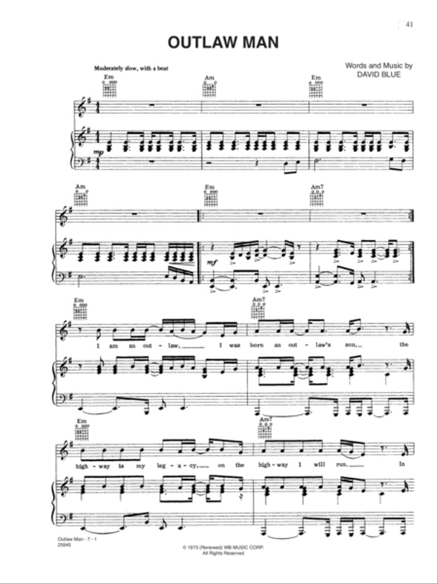 Outlaw Man Outlaw Man Piano, Vocal, Guitar scores gallery preview page 1