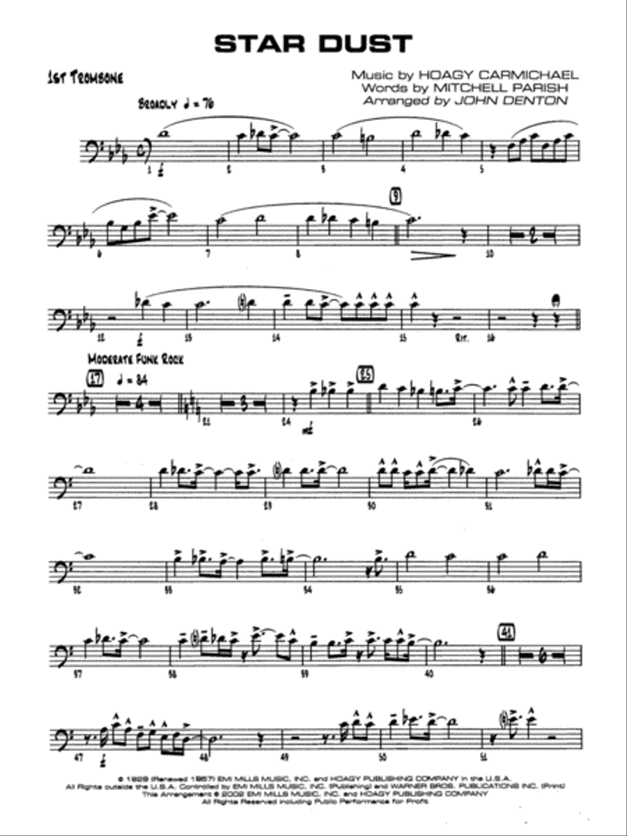 Star Dust: 1st Trombone Star Dust: 1st Trombone Jazz Ensemble scores gallery preview page 1