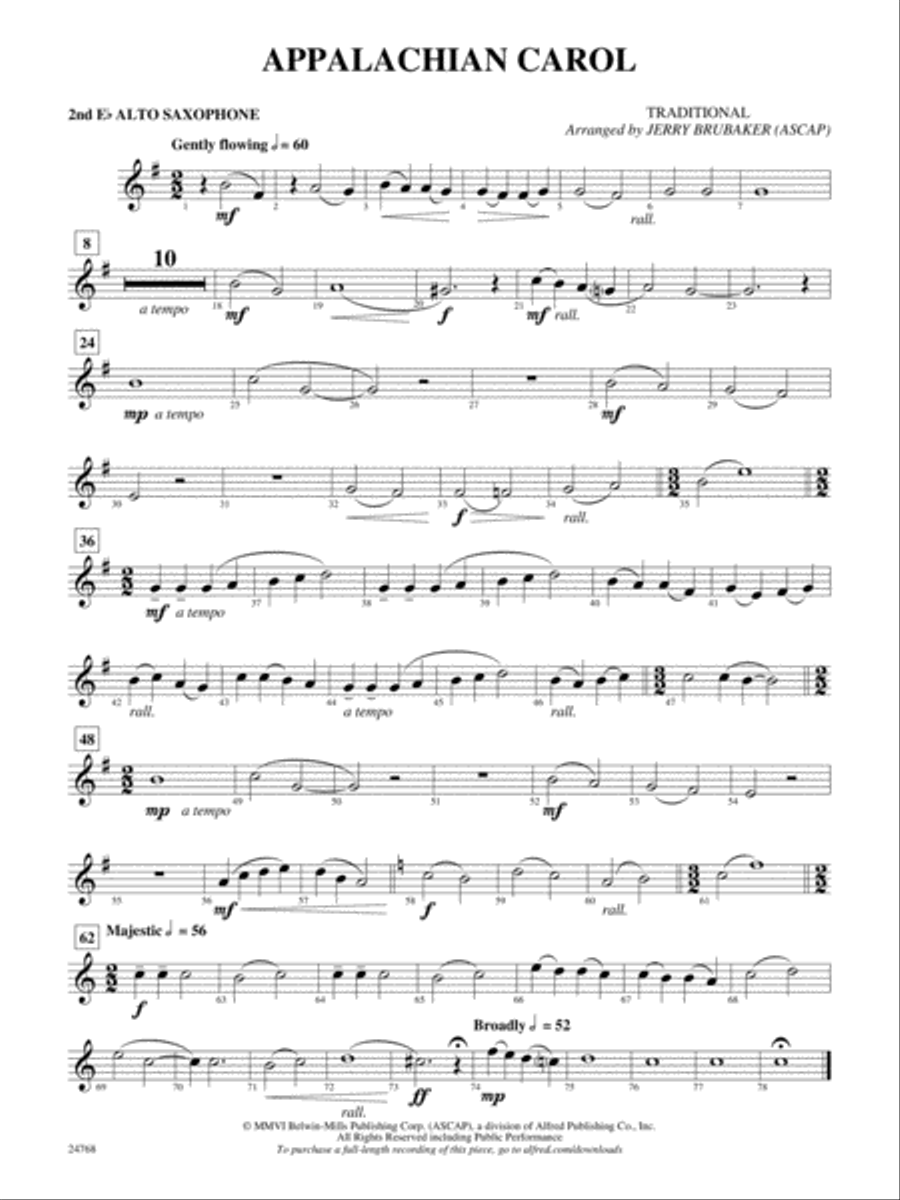 Appalachian Carol: 2nd E-flat Alto Saxophone Concert Band scores gallery preview page 1