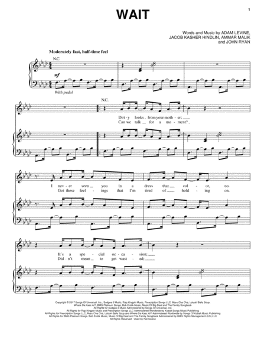 Wait Wait Piano, Vocal, Guitar scores gallery preview page 1