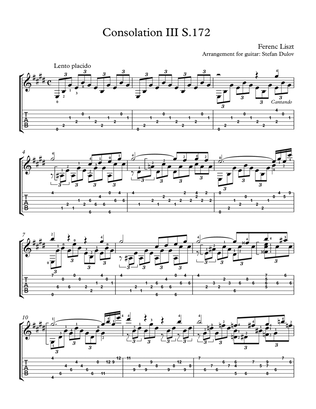 Consolation III Lento placido S.172. Classical guitar arrangement