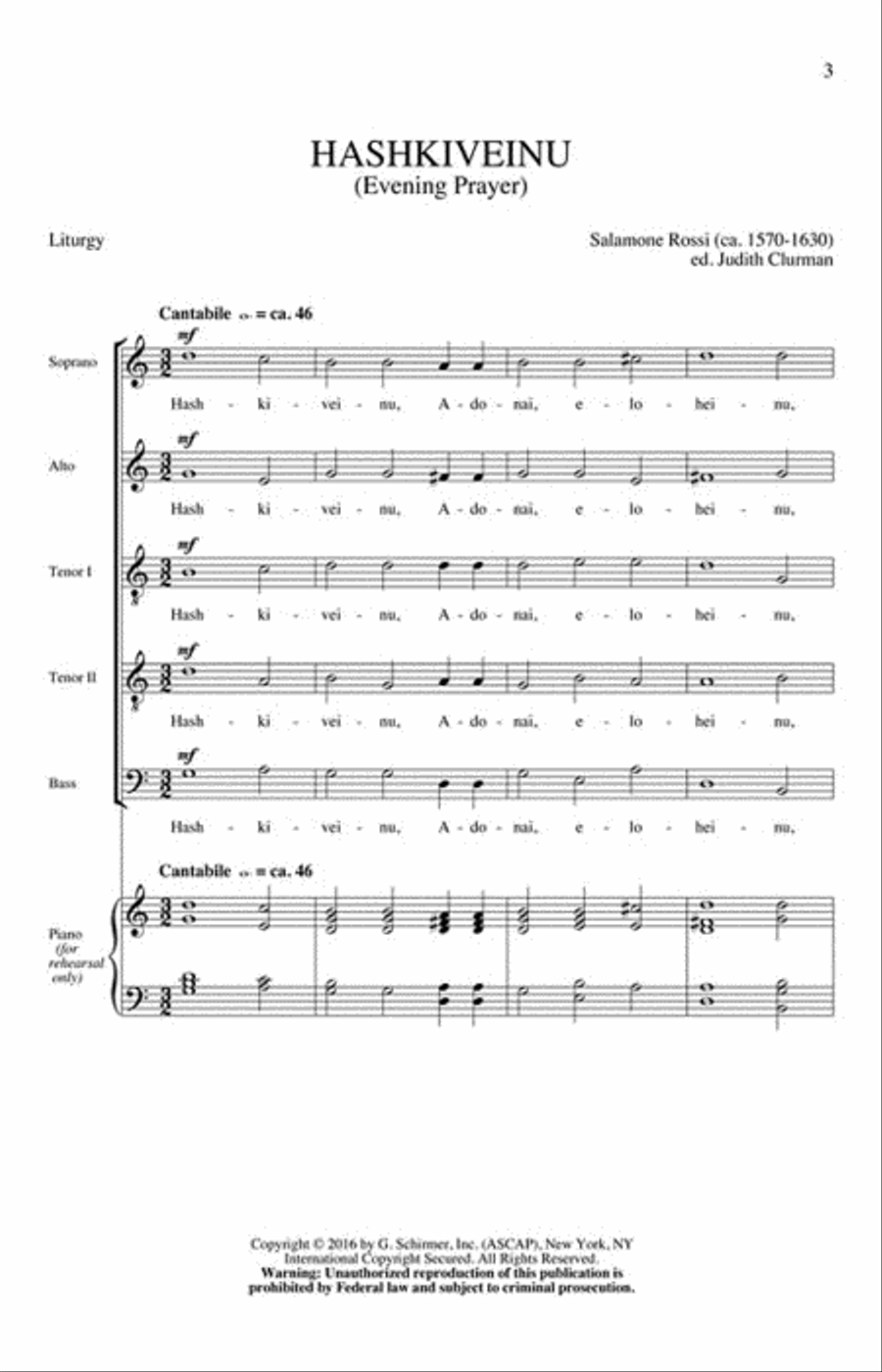 Hashkiveinu (Evening Prayer) SATTB scores gallery preview page 2