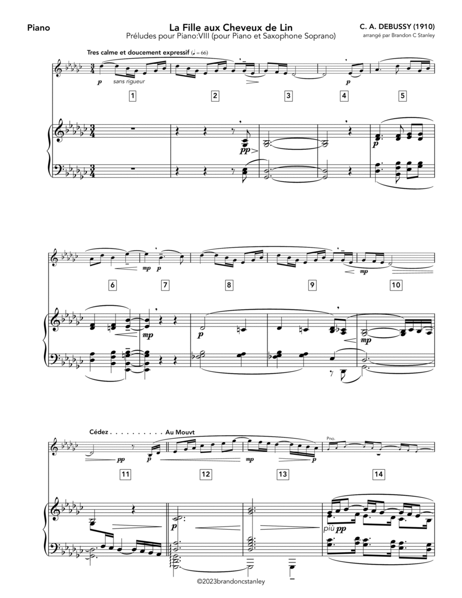 La Fille aux Cheveux de Lin (The Girl with the Flaxen Hair) Soprano Saxophone scores gallery preview page 1