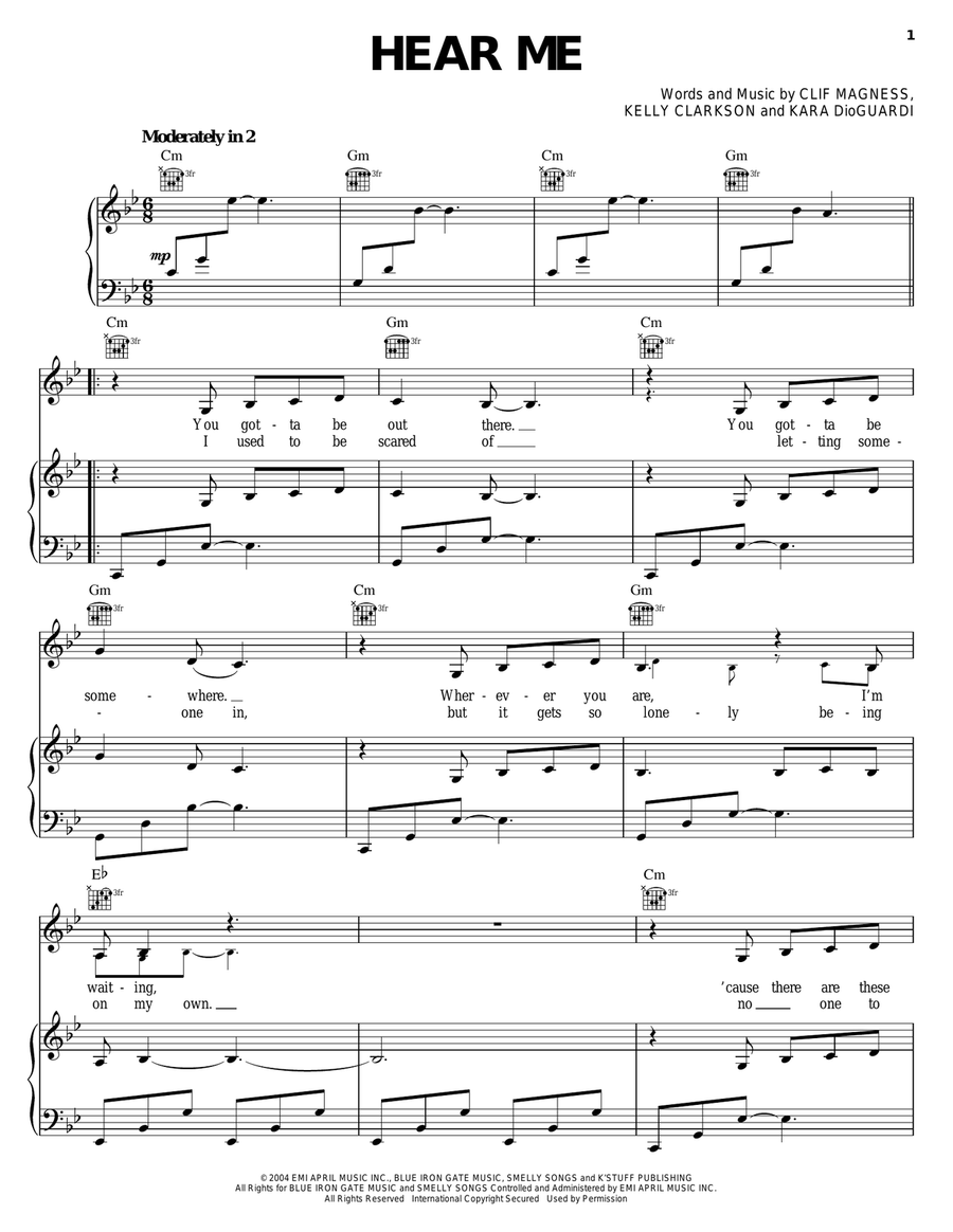 Hear Me Hear Me Piano, Vocal, Guitar scores gallery preview page 1