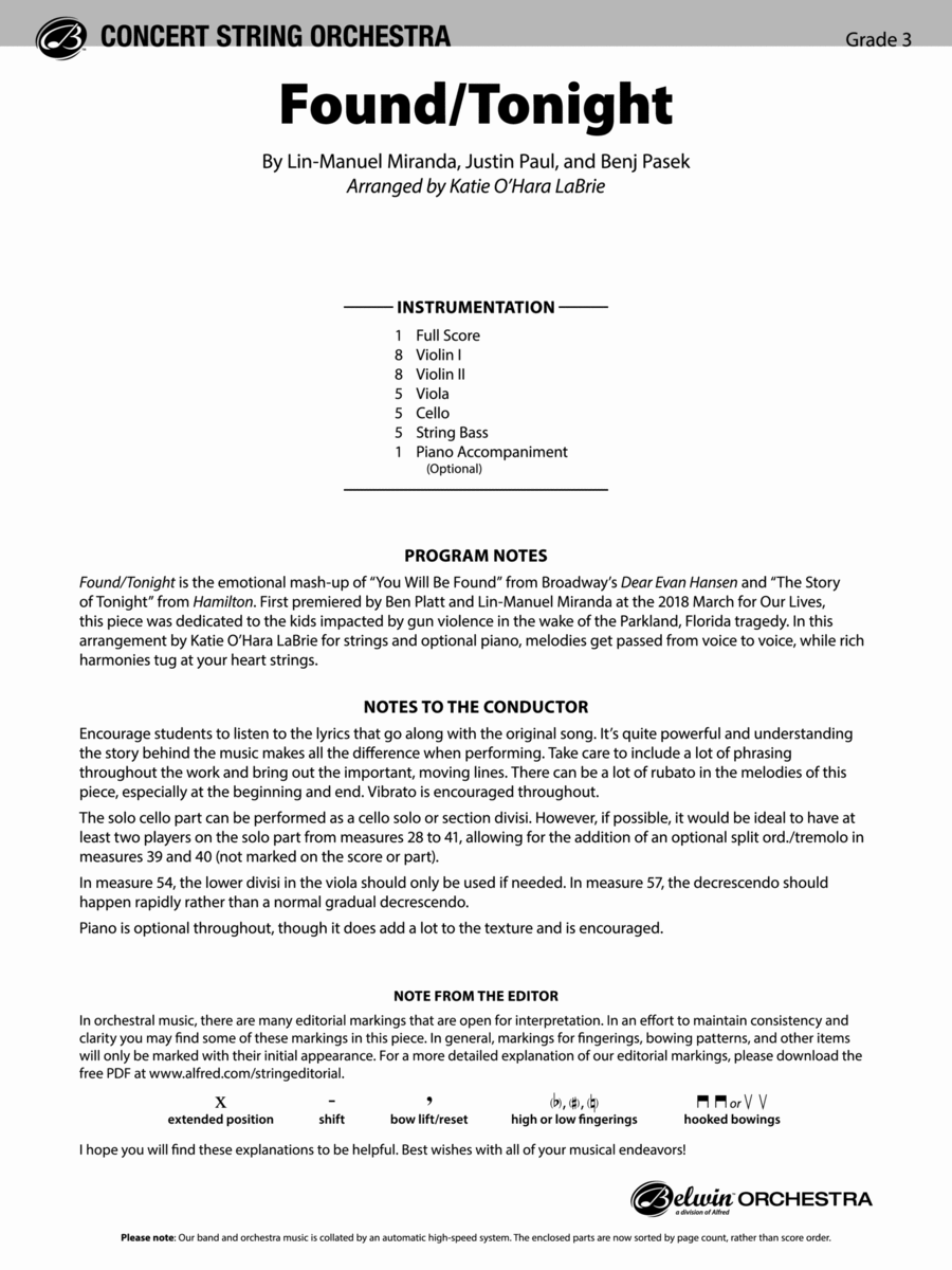 Found/Tonight: Score Found/Tonight: Score String Orchestra scores gallery preview page 1