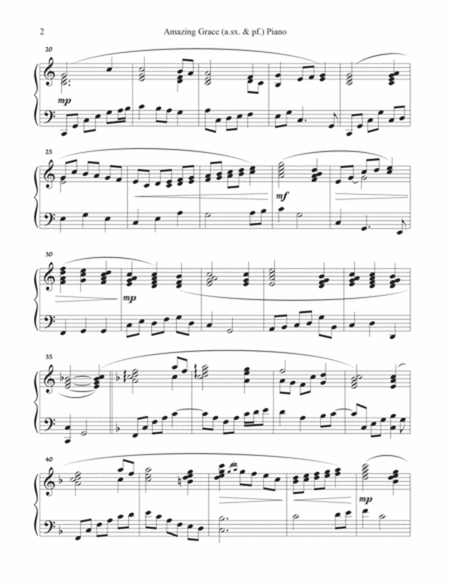 Amazing Grace (E Flat Alto Sax & Piano) Piano part image number null